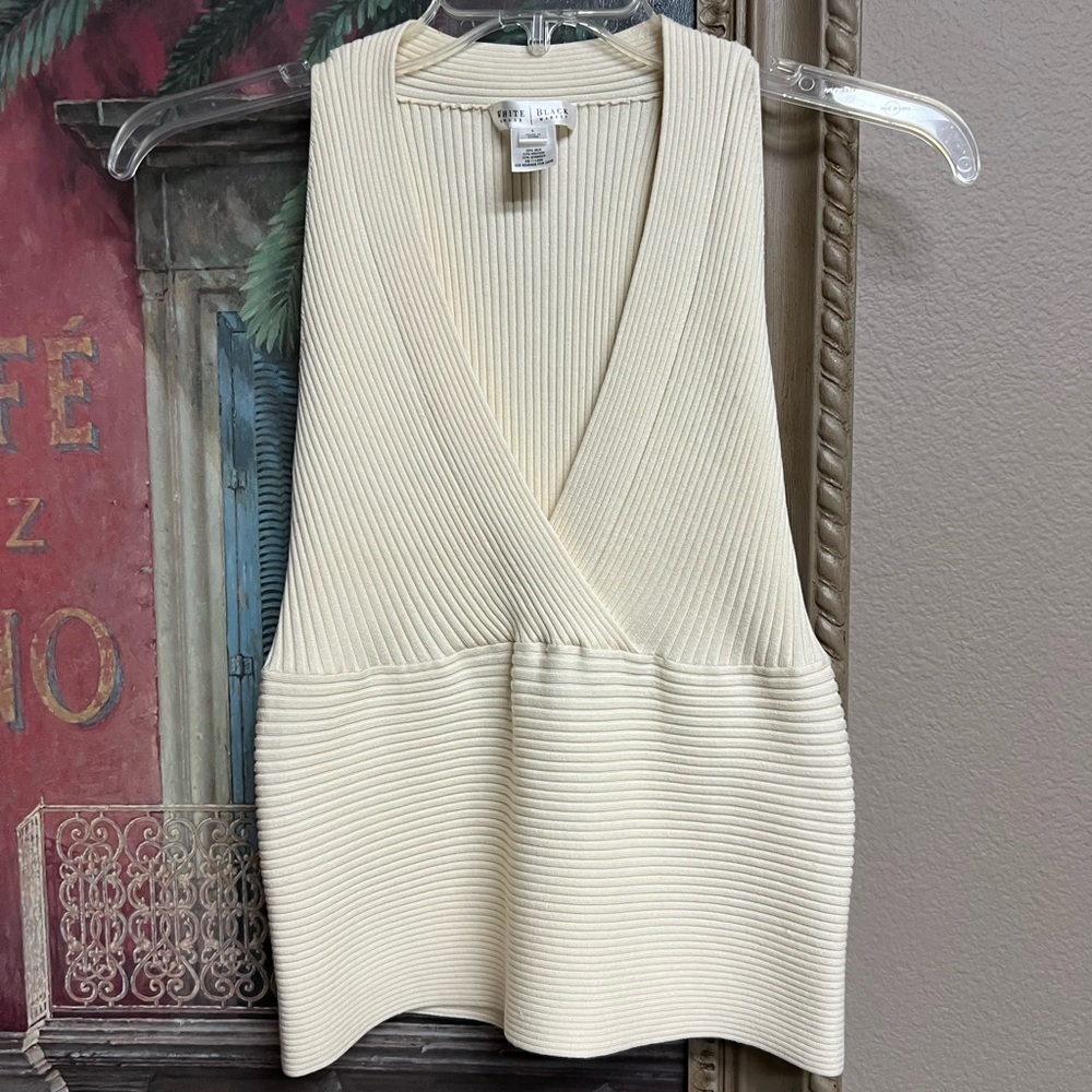 White House Black Market V-Neck Cream Silk Blend Sweater Halter Top